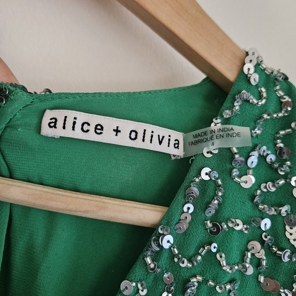 Alice + Olivia Green Sequin Beaded Long Sleeve Mini Dress - Picture 13 of 14